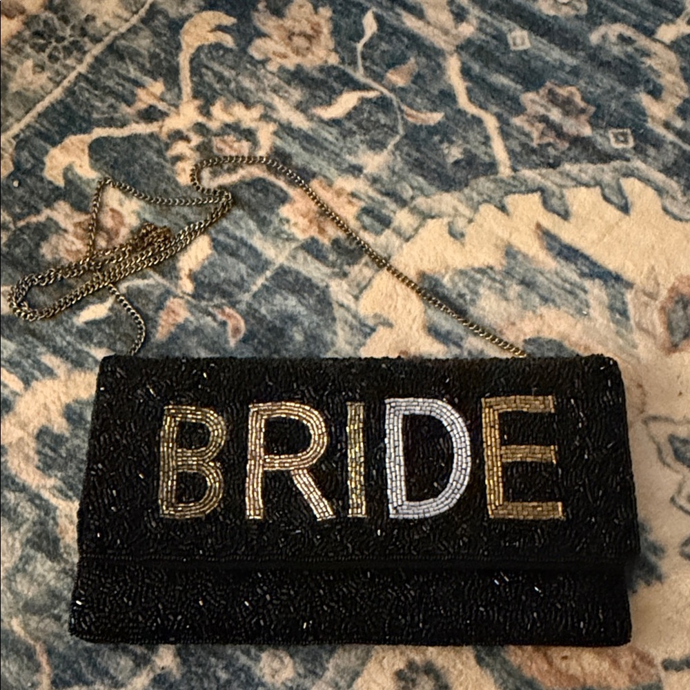 Black Beaded Bride Clutch